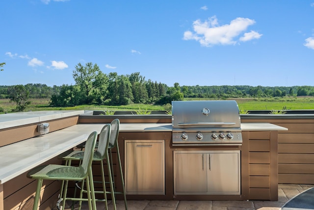 view of patio featuring an outdoor kitchen, an outdoor bar, and a grill