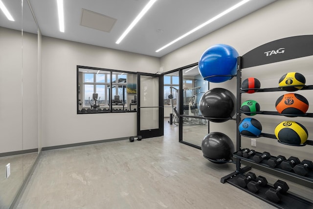 exercise area featuring hardwood / wood-style flooring and a wealth of natural light