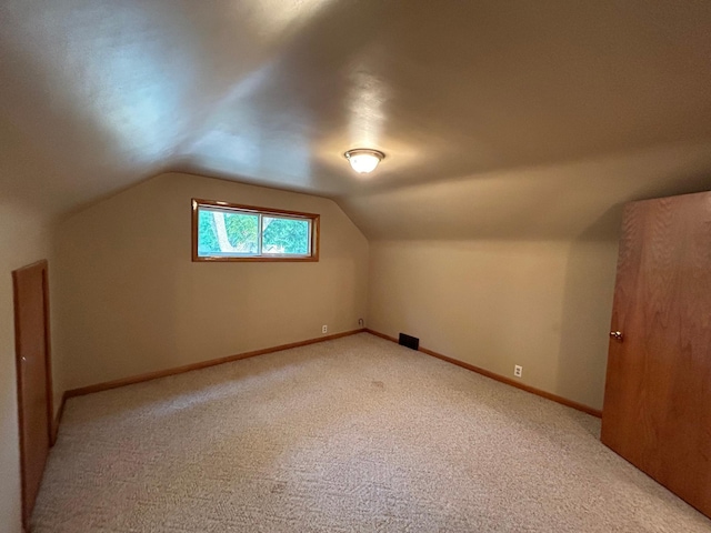 625 10th St, Montevideo, MN 56265 - additional living space with lofted ceiling, baseboards, light colored carpet, and visible vents