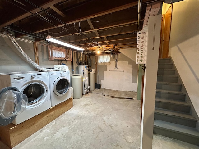 625 10th St, Montevideo, MN 56265 - unfinished below grade area featuring washing machine and clothes dryer, gas water heater, and stairs