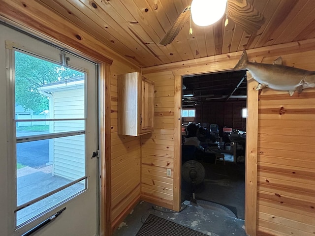 625 10th St, Montevideo, MN 56265 - doorway with wood ceiling, wooden walls, and plenty of natural light