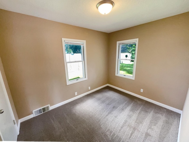 unfurnished room with carpet floors and a textured ceiling