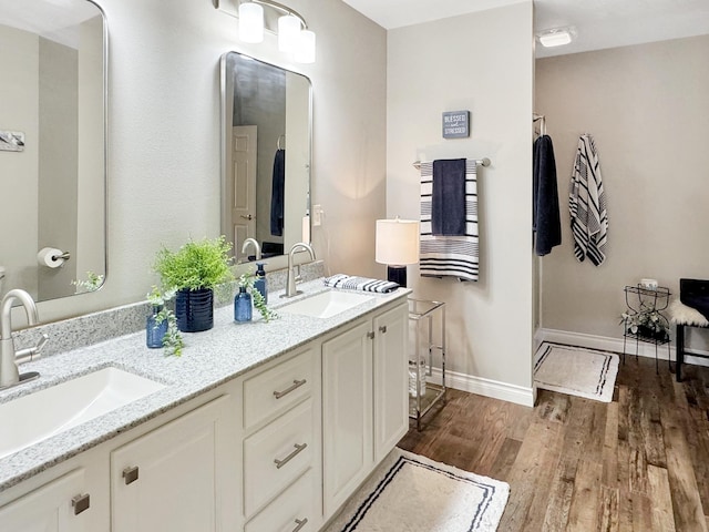 bathroom featuring vanity and wood-type flooring