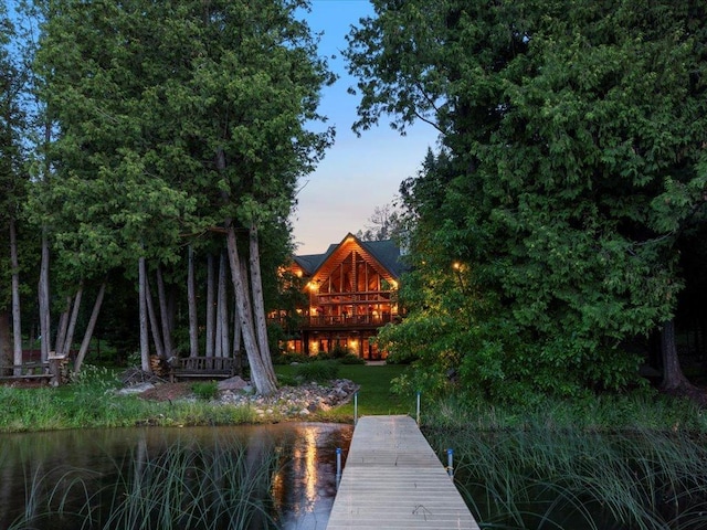 dock area with a water view