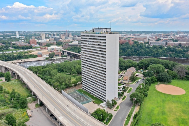 drone / aerial view featuring a city view