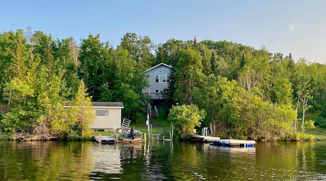 view of dock with a water view