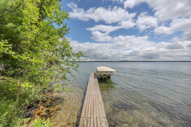 view of dock featuring a water view