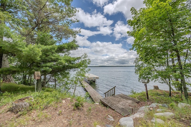 view of dock with a water view