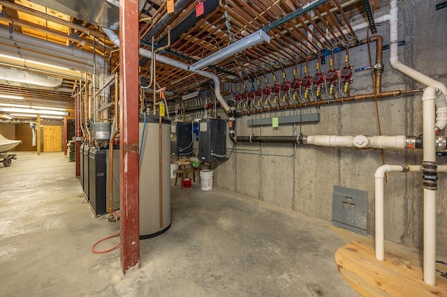 basement featuring gas water heater