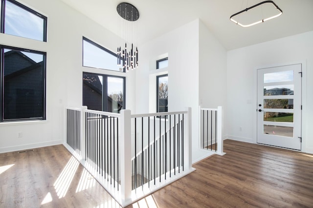 hall with dark hardwood / wood-style floors and a healthy amount of sunlight