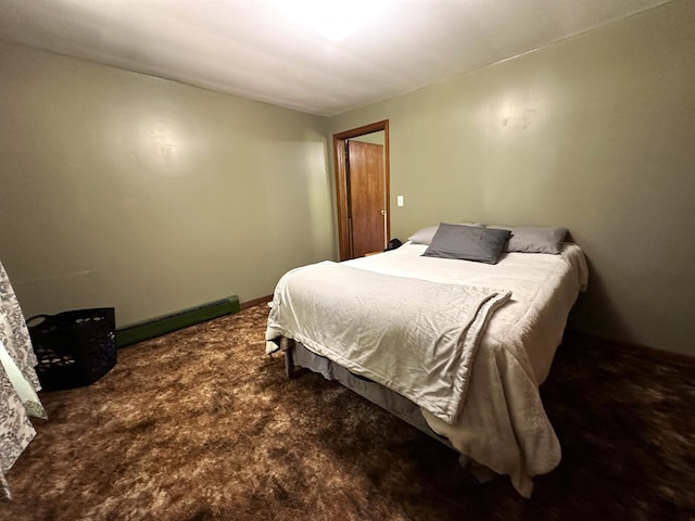 bedroom featuring carpet floors and a baseboard radiator