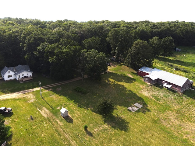 aerial view featuring a rural view and a forest view