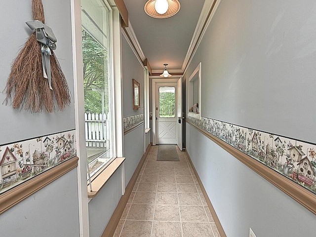 20761 Moose Point Rd, Grand Rapids, MN 55744 - hallway with baseboards and crown molding