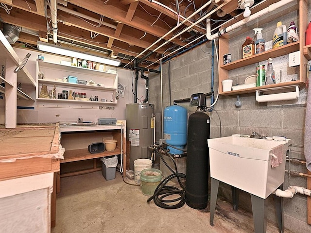 interior space with sink and electric water heater