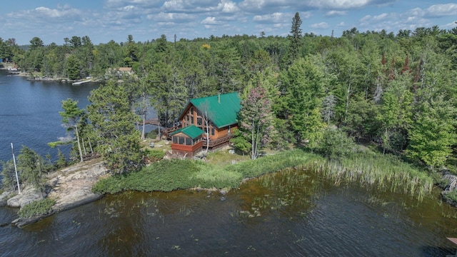 drone / aerial view featuring a water view