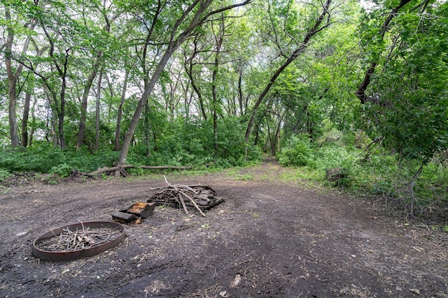 view of yard with an outdoor fire pit