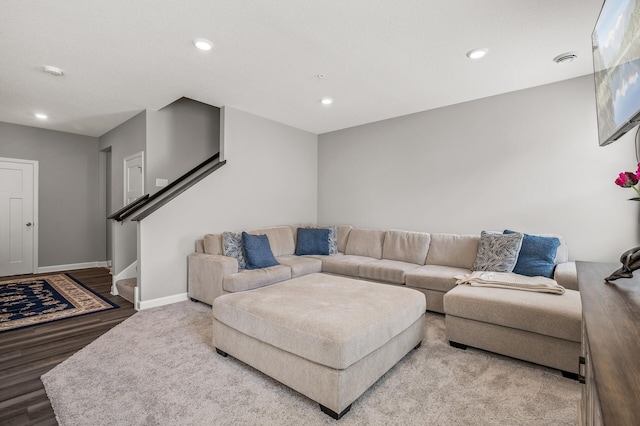 10896 Territorial Trl, Dayton, MN 55369 - living area featuring visible vents, stairs, wood finished floors, baseboards, and recessed lighting