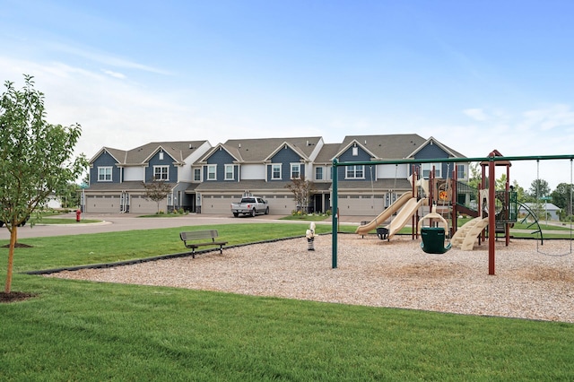 view of jungle gym with a yard