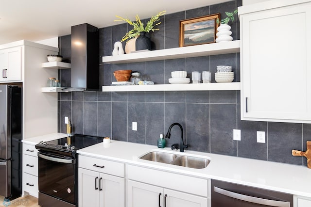 kitchen featuring backsplash, stainless steel appliances, sink, and wall chimney range hood