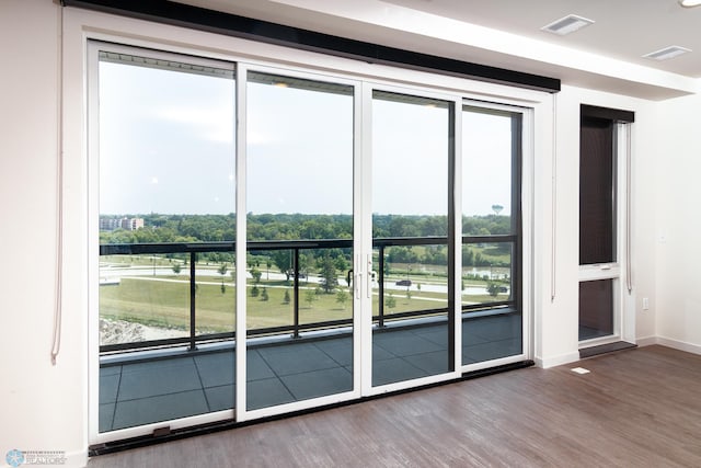 doorway with hardwood / wood-style flooring and plenty of natural light