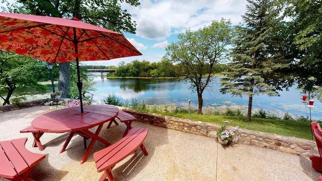 view of patio / terrace featuring a water view