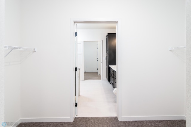 spacious closet featuring light carpet