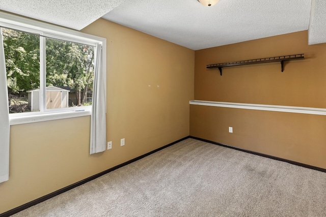 empty room with carpet floors and a textured ceiling