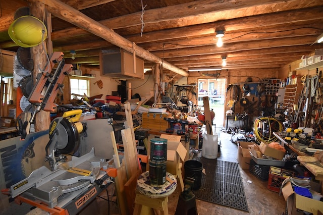below grade area featuring a workshop area