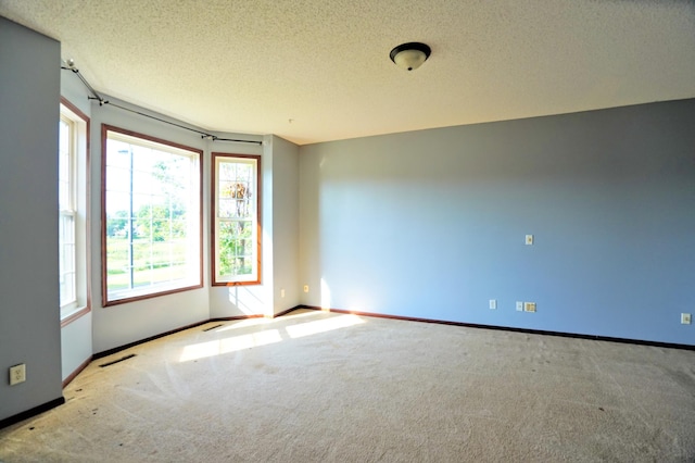 unfurnished room featuring carpet floors, a wealth of natural light, and a textured ceiling