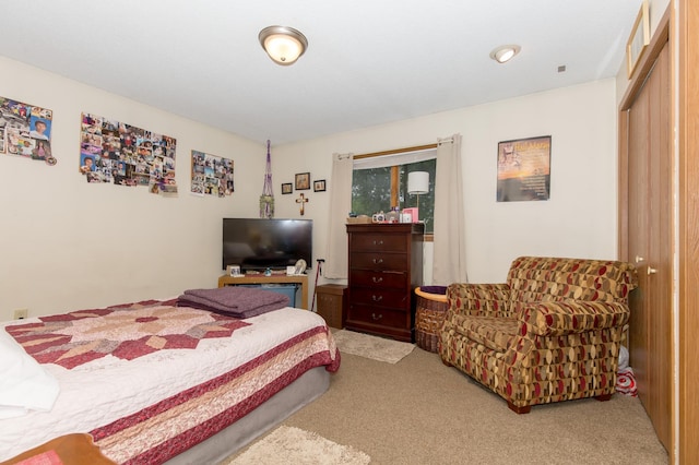 carpeted bedroom featuring a closet