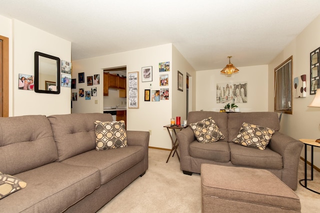 living room featuring light colored carpet