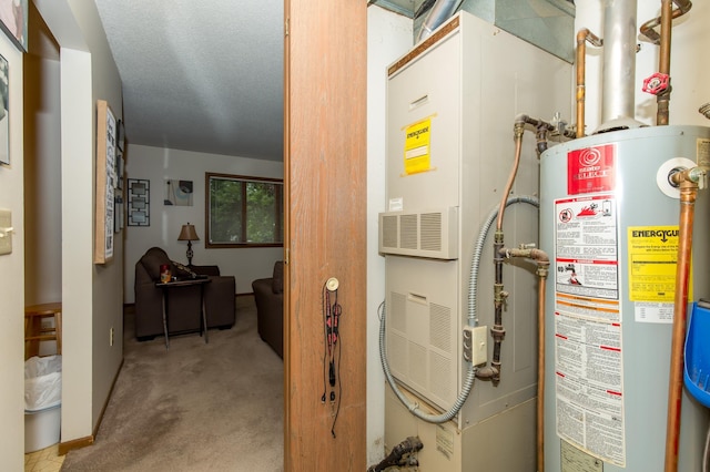 utility room with water heater and heating unit