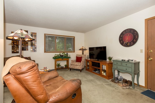 living room featuring light carpet