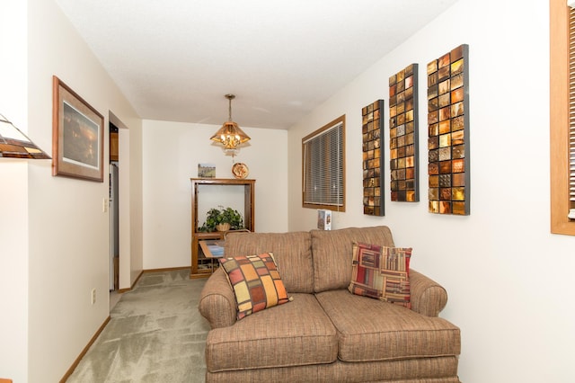 living room featuring light colored carpet