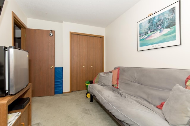 living room featuring light colored carpet