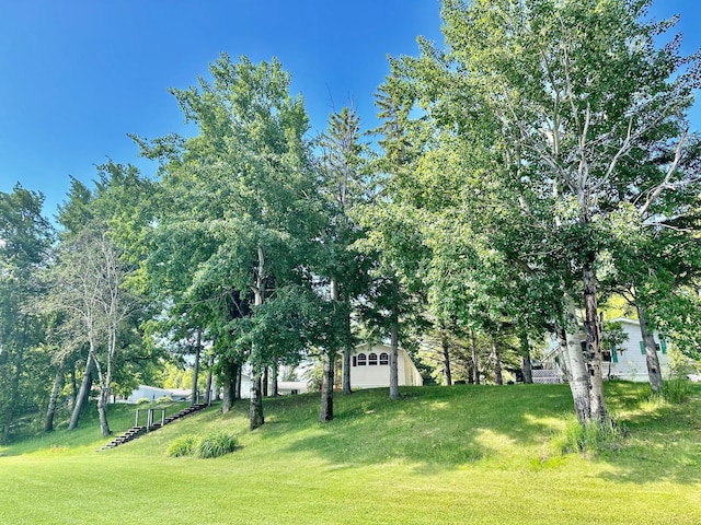 view of yard featuring a garage