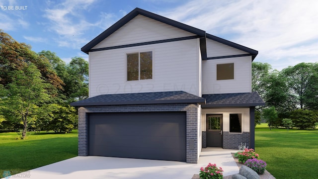 view of front of home featuring a garage and a front yard