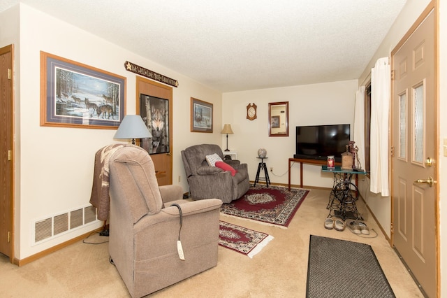 1600 Roundhouse Cir, Shakopee, MN 55379 - living area with visible vents, a textured ceiling, baseboards, and light colored carpet