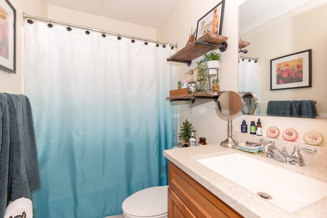 1600 Roundhouse Cir, Shakopee, MN 55379 - bathroom with vanity, a shower with shower curtain, and toilet
