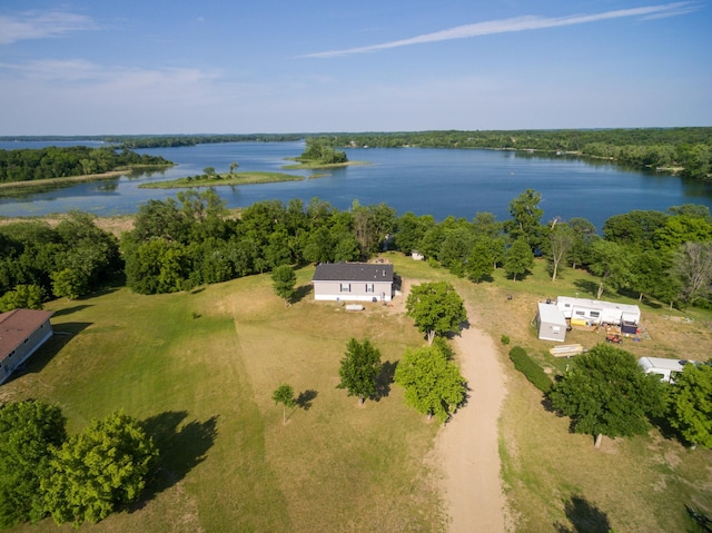 aerial view with a water view