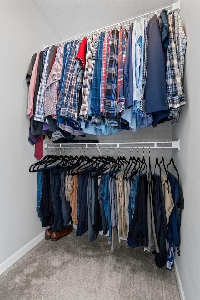 walk in closet featuring carpet floors