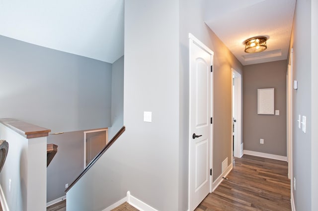 corridor with dark hardwood / wood-style flooring