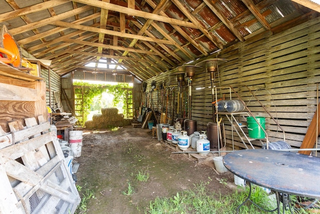 miscellaneous room featuring lofted ceiling