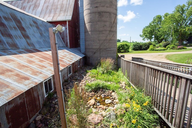 exterior space with wood walls