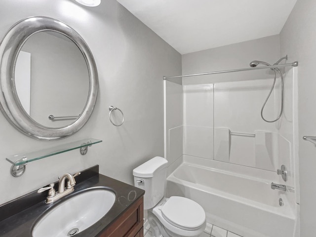 full bathroom featuring shower / bathing tub combination, vanity, toilet, and tile patterned floors