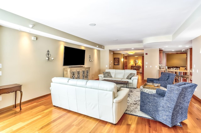 living room with light hardwood / wood-style flooring