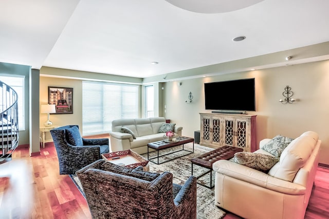 living room with wood-type flooring