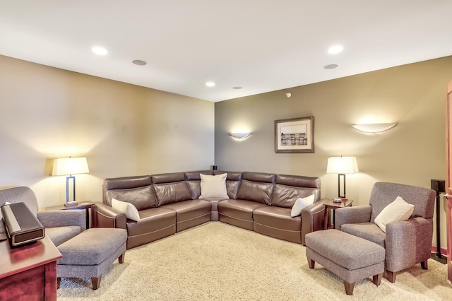 living room with light colored carpet