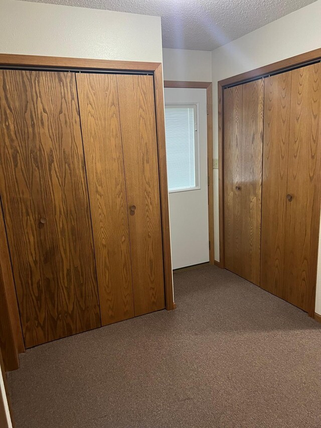 unfurnished bedroom with carpet and a textured ceiling