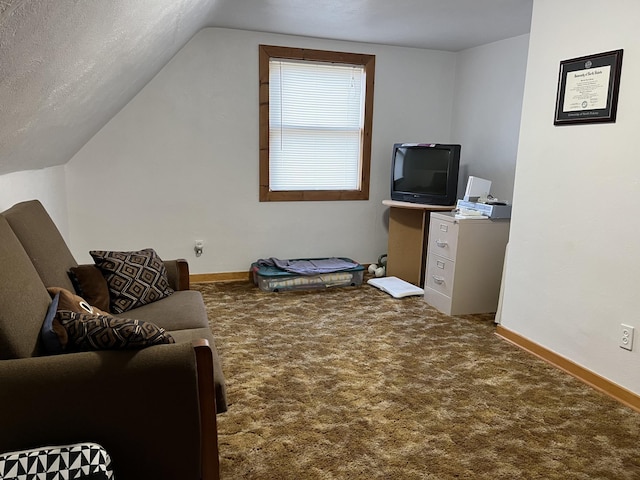 interior space with lofted ceiling and baseboards